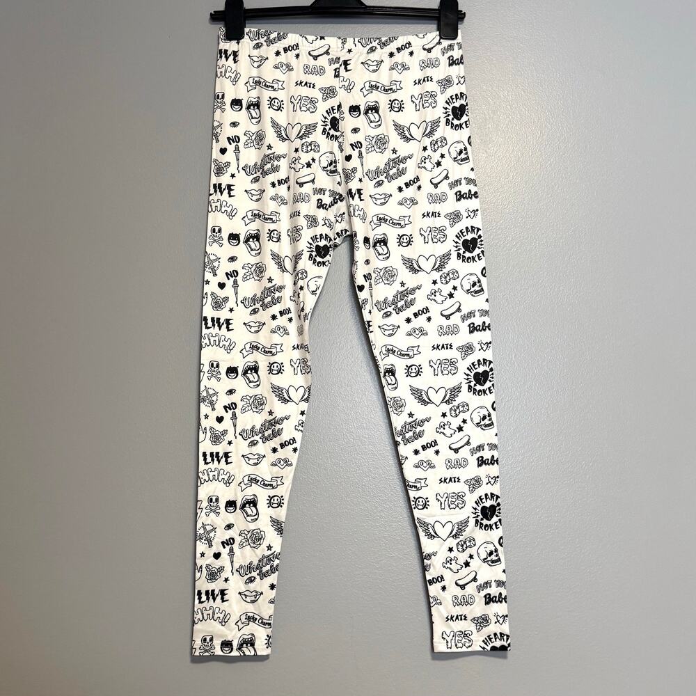 Mancyfit Black White Graphic Graffiti Leggings Pants NEW Large
